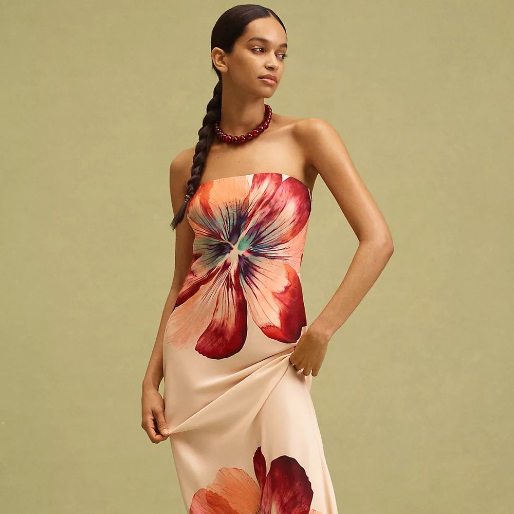 THE FLEUR STRAPLESS SATIN MAXI SLIP DRESS
